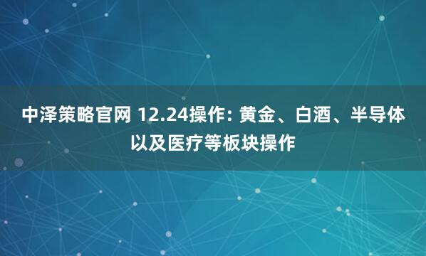 中泽策略官网 12.24操作: 黄金、白酒、半导体以及医疗等板块操作