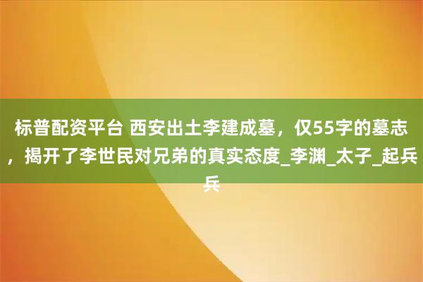 标普配资平台 西安出土李建成墓，仅55字的墓志，揭开了李世民对兄弟的真实态度_李渊_太子_起兵