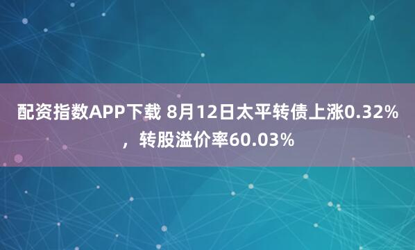 配资指数APP下载 8月12日太平转债上涨0.32%，转股溢价率60.03%